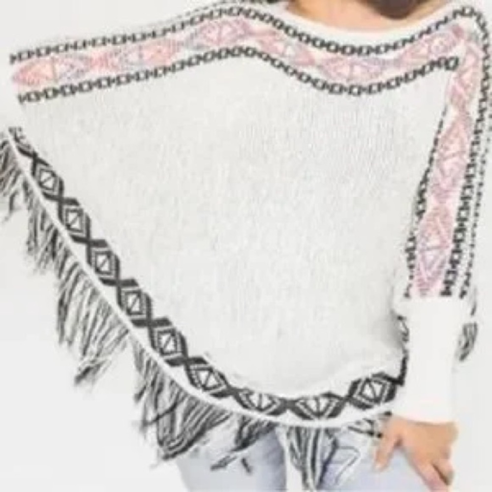 Tribal Design Chenille Poncho Sweater Fitted Cuff - Picture 11 of 11